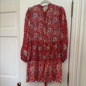 Hannah Red and White Floral Long Sleeve Dress
